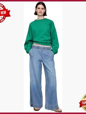 Easy Baggy Fit Pleated Denim Jeans, Women's Casual Wear